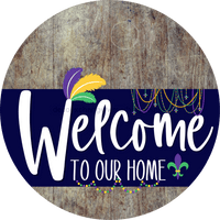 Thumbnail for Welcome To Our Home Sign Mardi Gras Navy Stripe Wood Grain Decoe-3559-Dh 18 Round