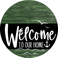 Thumbnail for Welcome To Our Home Sign Nautical Black Stripe Green Stain Decoe-3239-Dh 18 Wood Round