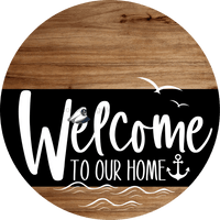 Thumbnail for Welcome To Our Home Sign Nautical Black Stripe Wood Grain Decoe-3230-Dh 18 Round