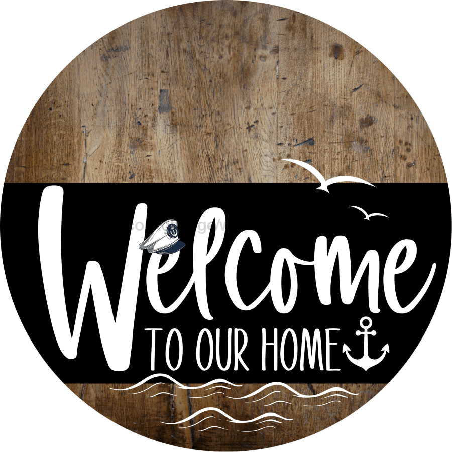 Welcome To Our Home Sign Nautical Black Stripe Wood Grain Decoe-3233-Dh 18 Round