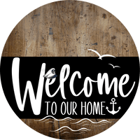 Thumbnail for Welcome To Our Home Sign Nautical Black Stripe Wood Grain Decoe-3233-Dh 18 Round