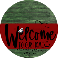 Thumbnail for Welcome To Our Home Sign Nautical Dark Red Stripe Green Stain Decoe-3157-Dh 18 Wood Round