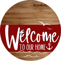 Thumbnail for Welcome To Our Home Sign Nautical Dark Red Stripe Wood Grain Decoe-3158-Dh 18 Round
