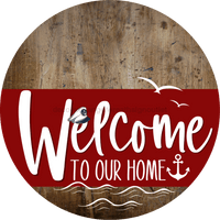 Thumbnail for Welcome To Our Home Sign Nautical Dark Red Stripe Wood Grain Decoe-3161-Dh 18 Round