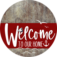 Thumbnail for Welcome To Our Home Sign Nautical Dark Red Stripe Wood Grain Decoe-3162-Dh 18 Round