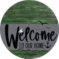 Thumbnail for Welcome To Our Home Sign Nautical Gray Stripe Green Stain Decoe-3117-Dh 18 Wood Round