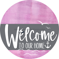 Thumbnail for Welcome To Our Home Sign Nautical Gray Stripe Pink Stain Decoe-3124-Dh 18 Wood Round