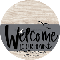 Thumbnail for Welcome To Our Home Sign Nautical Gray Stripe White Wash Decoe-3115-Dh 18 Wood Round