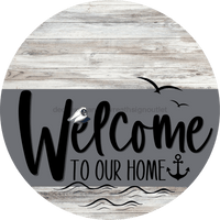 Thumbnail for Welcome To Our Home Sign Nautical Gray Stripe White Wash Decoe-3116-Dh 18 Wood Round
