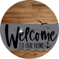 Thumbnail for Welcome To Our Home Sign Nautical Gray Stripe Wood Grain Decoe-3108-Dh 18 Round