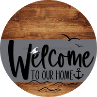 Thumbnail for Welcome To Our Home Sign Nautical Gray Stripe Wood Grain Decoe-3109-Dh 18 Round