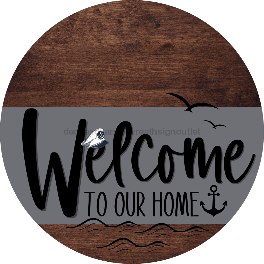 Welcome To Our Home Sign Nautical Gray Stripe Wood Grain Decoe-3110-Dh 18 Round