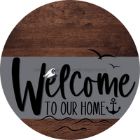 Thumbnail for Welcome To Our Home Sign Nautical Gray Stripe Wood Grain Decoe-3110-Dh 18 Round
