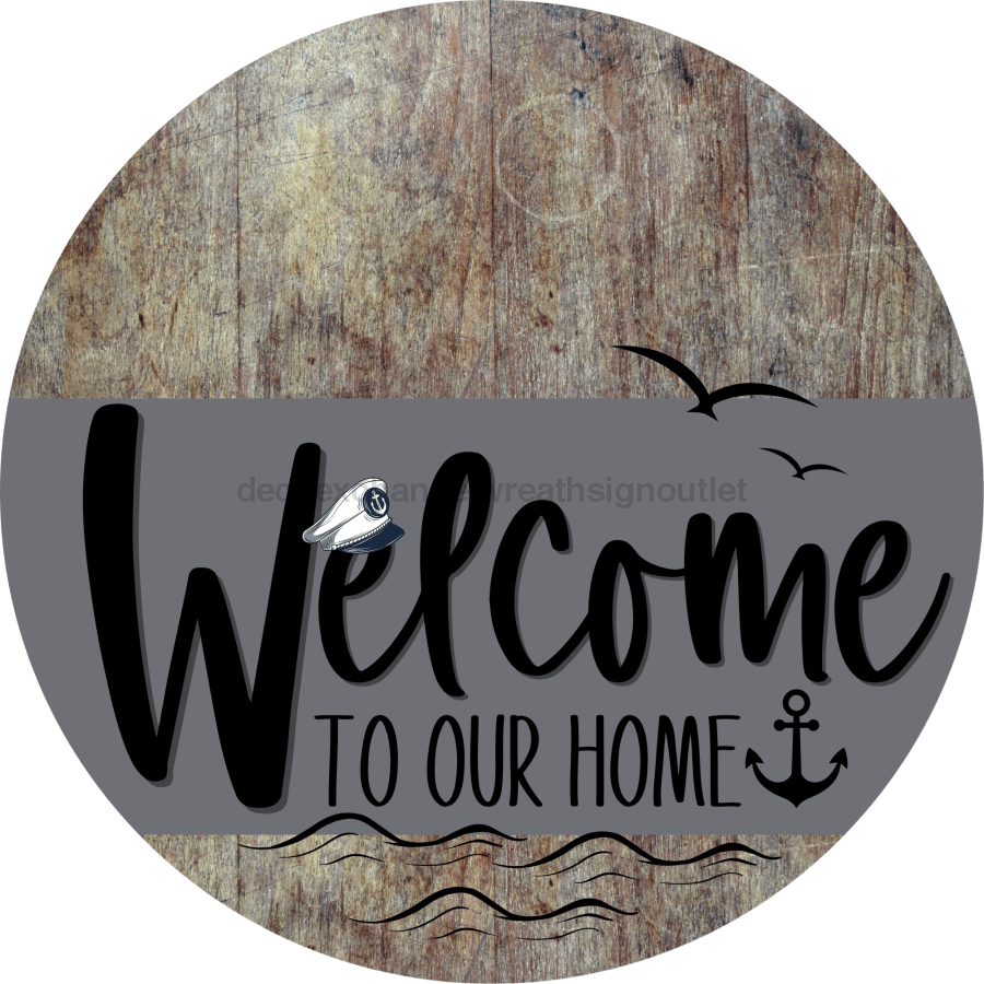 Welcome To Our Home Sign Nautical Gray Stripe Wood Grain Decoe-3112-Dh 18 Round