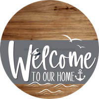 Thumbnail for Welcome To Our Home Sign Nautical Gray Stripe Wood Grain Decoe-3118-Dh 18 Round