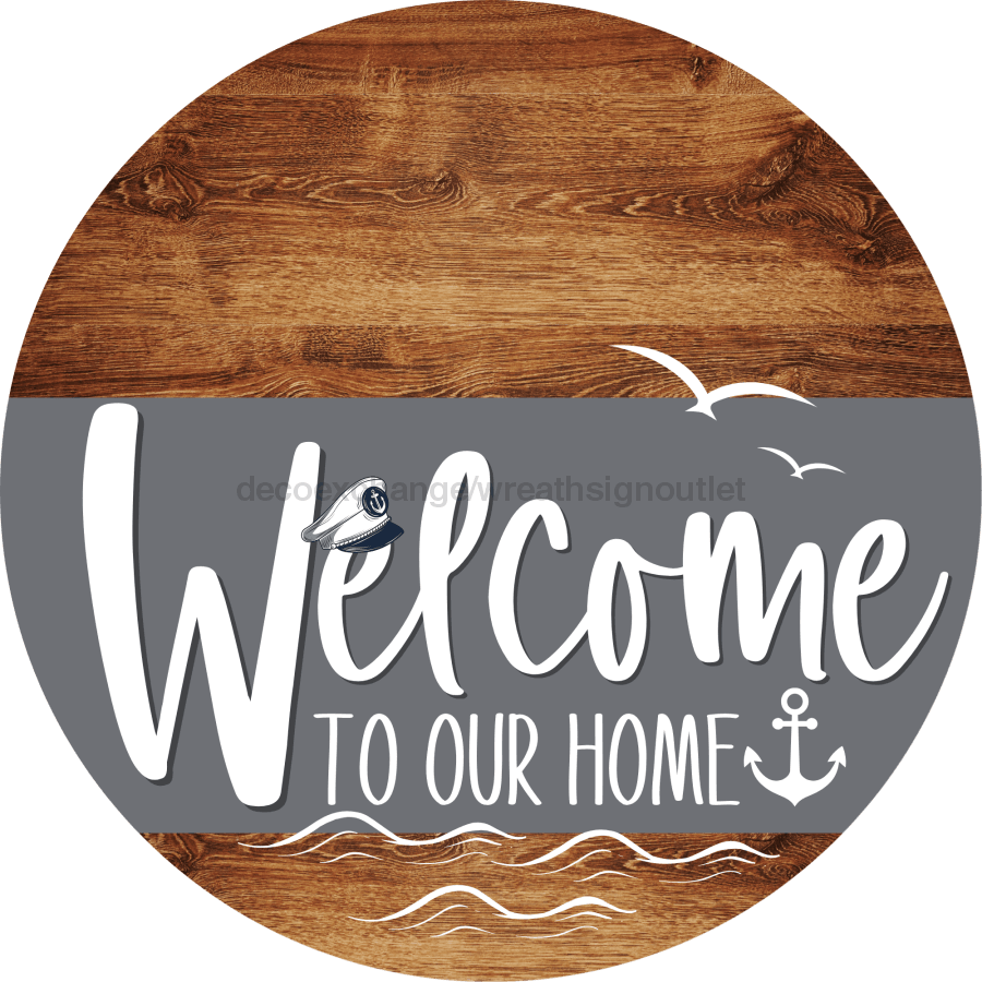 Welcome To Our Home Sign Nautical Gray Stripe Wood Grain Decoe-3119-Dh 18 Round