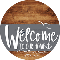 Thumbnail for Welcome To Our Home Sign Nautical Gray Stripe Wood Grain Decoe-3119-Dh 18 Round