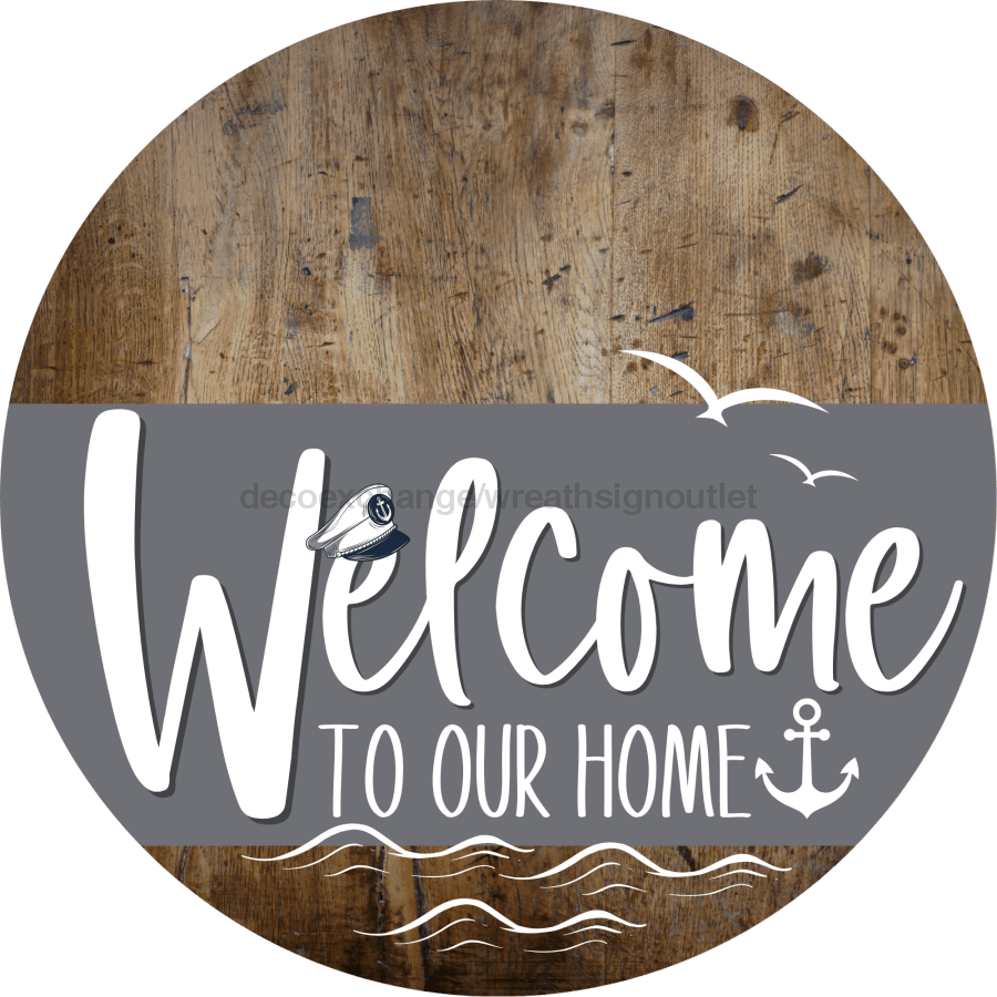 Welcome To Our Home Sign Nautical Gray Stripe Wood Grain Decoe-3121-Dh 18 Round