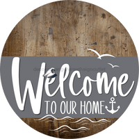 Thumbnail for Welcome To Our Home Sign Nautical Gray Stripe Wood Grain Decoe-3121-Dh 18 Round