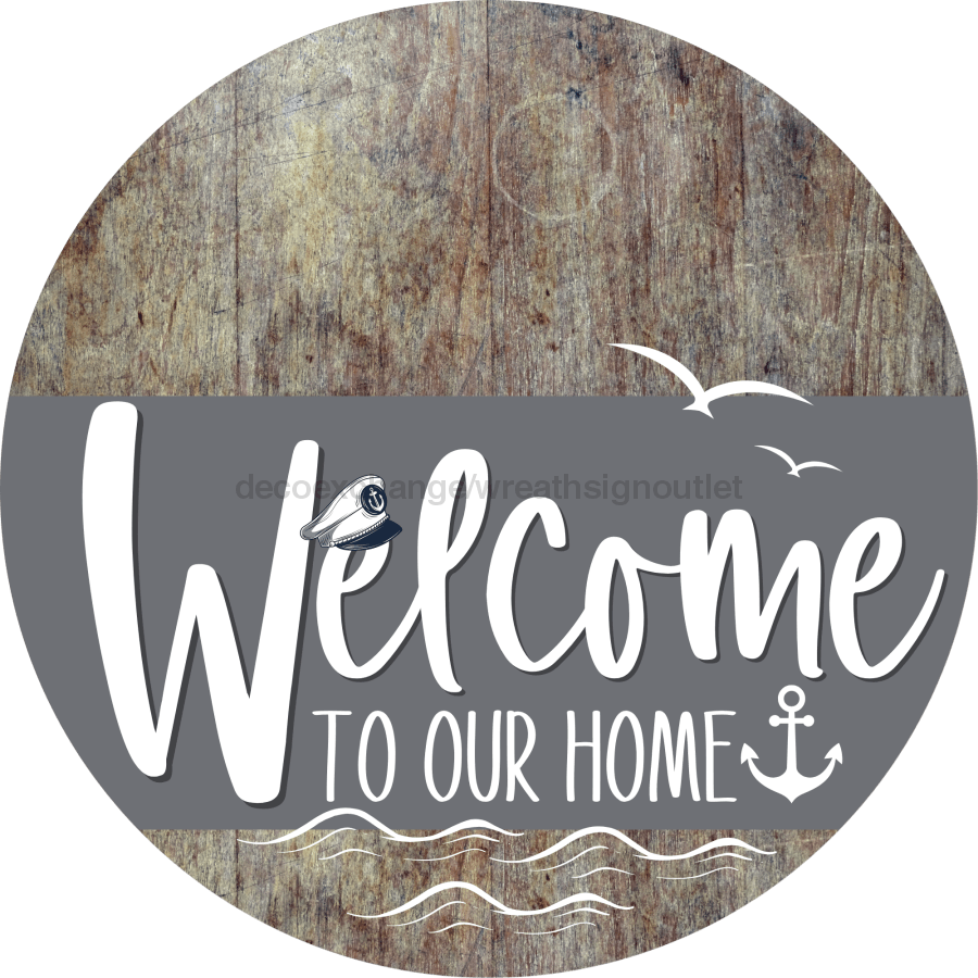 Welcome To Our Home Sign Nautical Gray Stripe Wood Grain Decoe-3122-Dh 18 Round