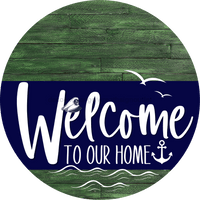 Thumbnail for Welcome To Our Home Sign Nautical Navy Stripe Green Stain Decoe-3107-Dh 18 Wood Round