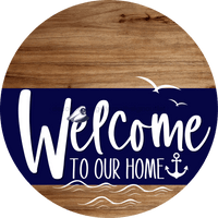 Thumbnail for Welcome To Our Home Sign Nautical Navy Stripe Wood Grain Decoe-3098-Dh 18 Round