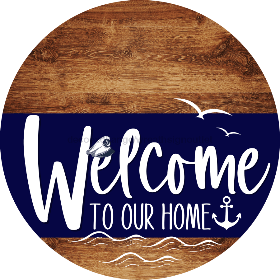 Welcome To Our Home Sign Nautical Navy Stripe Wood Grain Decoe-3099-Dh 18 Round