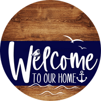 Thumbnail for Welcome To Our Home Sign Nautical Navy Stripe Wood Grain Decoe-3099-Dh 18 Round