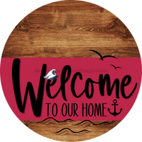 Thumbnail for Welcome To Our Home Sign Nautical Viva Magenta Stripe Wood Grain Decoe-3209-Dh 18 Round