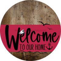 Thumbnail for Welcome To Our Home Sign Nautical Viva Magenta Stripe Wood Grain Decoe-3211-Dh 18 Round