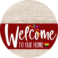 Thumbnail for Welcome To Our Home Sign Pride Dark Red Stripe White Wash Decoe-3926-Dh 18 Wood Round