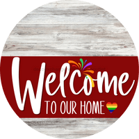 Thumbnail for Welcome To Our Home Sign Pride Dark Red Stripe White Wash Decoe-3927-Dh 18 Wood Round