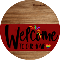 Thumbnail for Welcome To Our Home Sign Pride Dark Red Stripe Wood Grain Decoe-3909-Dh 18 Round