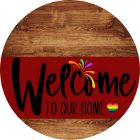 Thumbnail for Welcome To Our Home Sign Pride Dark Red Stripe Wood Grain Decoe-3910-Dh 18 Round