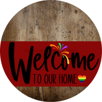 Thumbnail for Welcome To Our Home Sign Pride Dark Red Stripe Wood Grain Decoe-3912-Dh 18 Round
