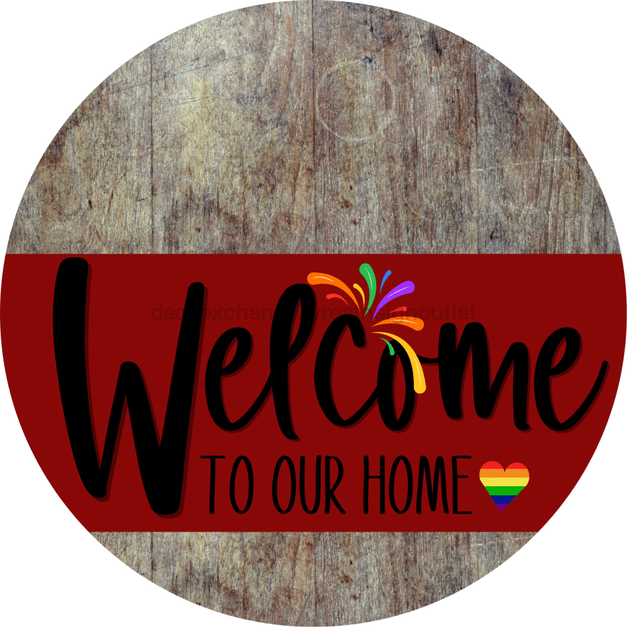 Welcome To Our Home Sign Pride Dark Red Stripe Wood Grain Decoe-3913-Dh 18 Round