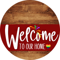 Thumbnail for Welcome To Our Home Sign Pride Dark Red Stripe Wood Grain Decoe-3920-Dh 18 Round