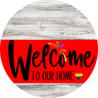 Thumbnail for Welcome To Our Home Sign Pride Red Stripe White Wash Decoe-3897-Dh 18 Wood Round