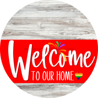 Thumbnail for Welcome To Our Home Sign Pride Red Stripe White Wash Decoe-3907-Dh 18 Wood Round
