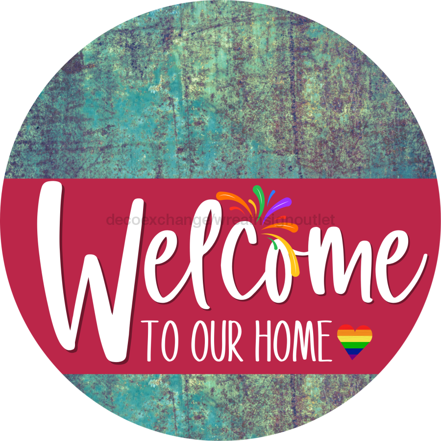 Welcome To Our Home Sign Pride Viva Magenta Stripe Petina Look Decoe-3984-Dh 18 Wood Round
