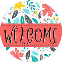 Thumbnail for Welcome Wreath Sign, Floral Wreath, DECOE-4135-B, 8 metal Round