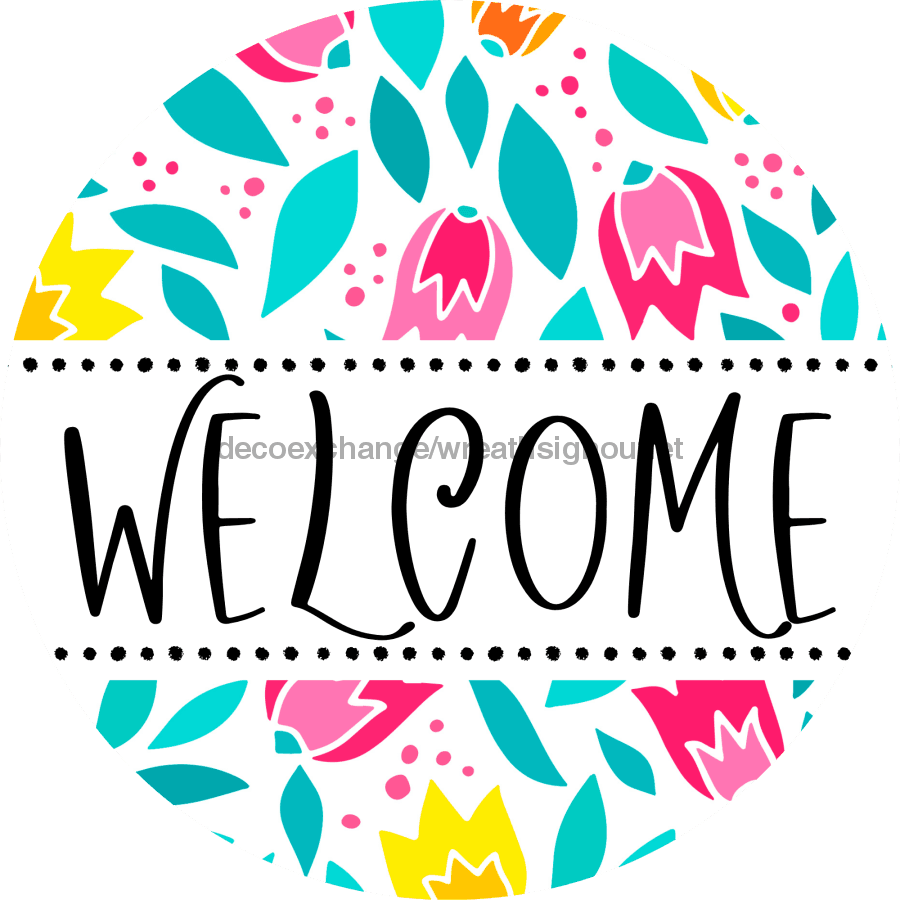 Welcome Wreath Sign, Floral Wreath, DECOE-4136, 10 metal Round