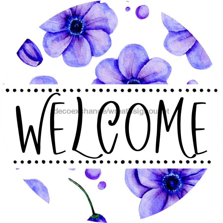Welcome Wreath Sign, Floral Wreath, DECOE-4137, 10 metal Round