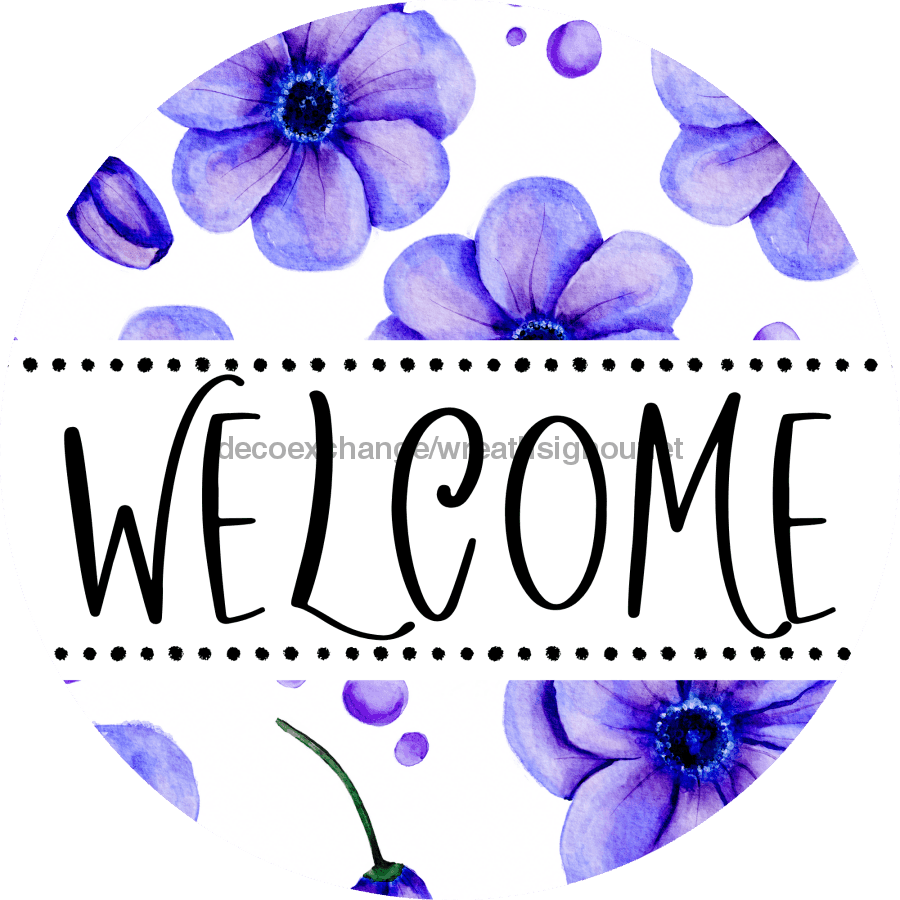 Welcome Wreath Sign, Floral Wreath, DECOE-4137-A, 11.75 metal Round