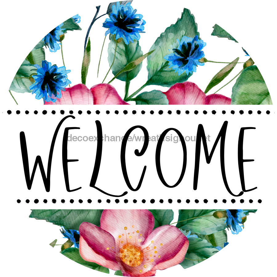 Welcome Wreath Sign, Floral Wreath, DECOE-4138-A, 11.75 metal Round