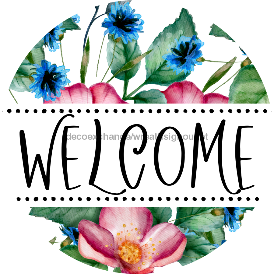 Welcome Wreath Sign, Floral Wreath, DECOE-4138-B, 8 metal Round