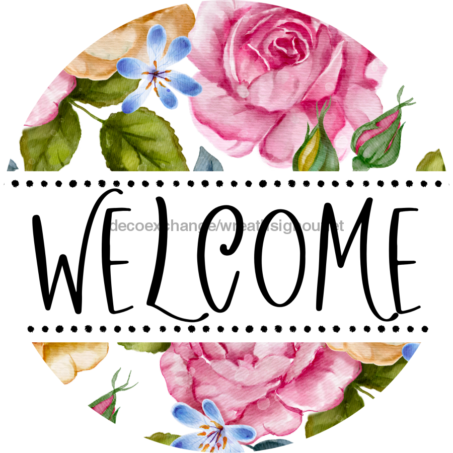 Welcome Wreath Sign, Floral Wreath, DECOE-4141, 10 metal Round