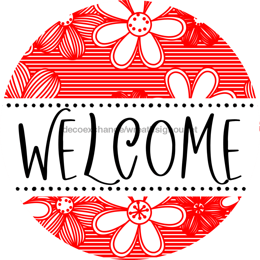 Welcome Wreath Sign, Floral Wreath, DECOE-4143, 10 metal Round