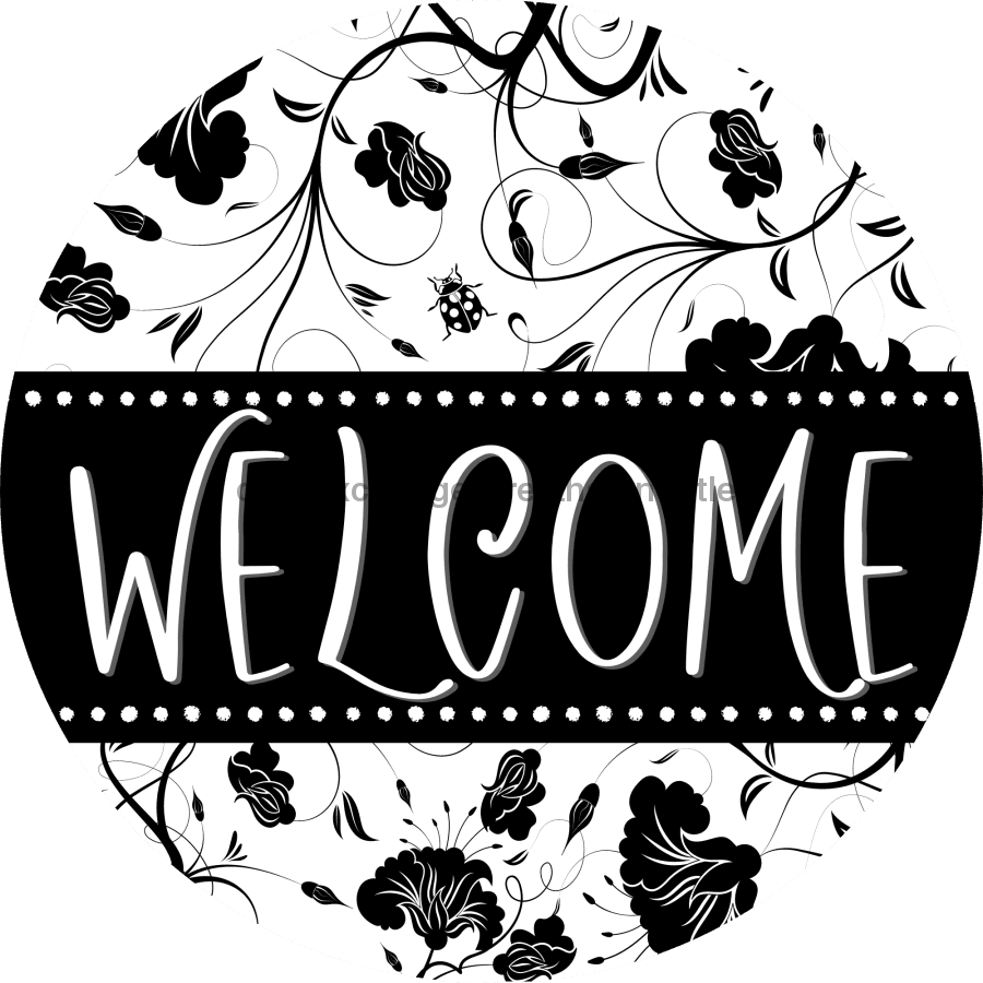 Welcome Wreath Sign, Spring Floral Wreath, DECOE-4117-A, 11.75 metal Round