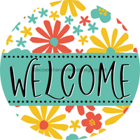 Thumbnail for Welcome Wreath Sign, Spring Floral Wreath, DECOE-4120-A, 11.75 metal Round